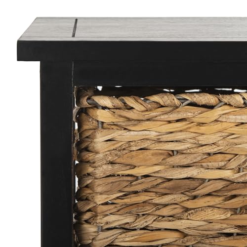 SAFAVIEH Home Collection – Halle Distressed Black Storage Side Table with Wicker Baskets, Farmhouse Accent Storage, Fully Assembled (AMH5738A) - color: Distressed Black