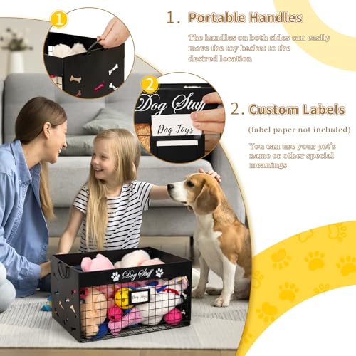 Bfttlity Dog Toy Basket - Large Dog Toy Box with Handles and Label Position Design for Living Room, Metal Dog Toy Bin Storage for Dogs Chew Pets Toys, Blankets, Clothes, Food (Black) - color: Large Black