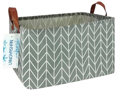 LANGYASHAN Rectangular Storage Bin Collapse Canvas Fabric Cartoon Storage Basket with Handles for Organizing Home Kitchen Boys and Girls Toys Office Closet Shelf Baskets (Rec Grey Point) - color: REC Grey Point