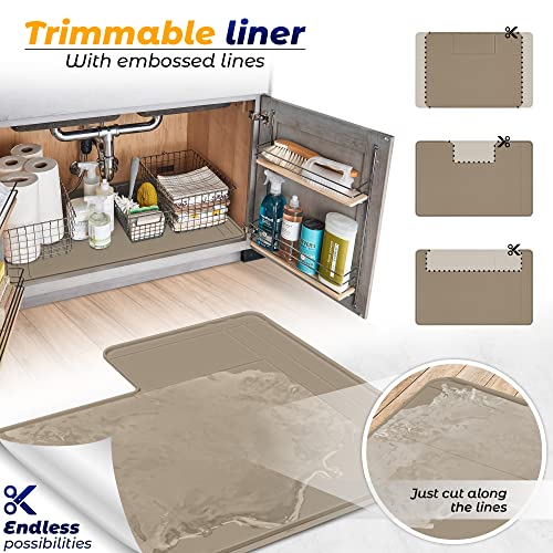 The Original Under Sink Mat - Silicone Waterproof mat, Trimmable, Easy to Clean, Kitchen cabinet liner, Under sink protector mats, Drip Tray with Lip - 34" x 22" or smaller - color: Brown, size: 34" x 22"