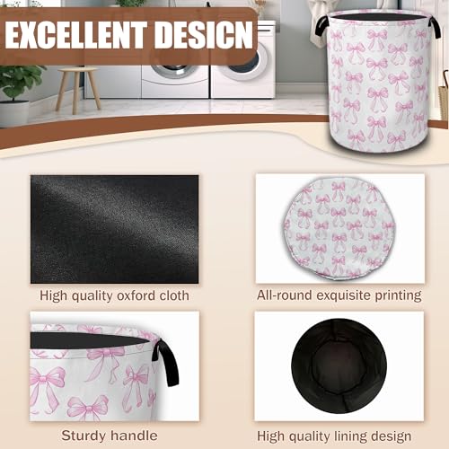 Pink Bow Laundry Hamper,Laundry Baskets,Waterproof Oxford Cloth Toy Storage for Bedroom,Bathroom,Nursery,16x20.8 Inch - color: Pink Bow
