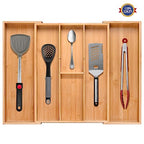 guiogc Bamboo Silverware Organizer, Expandable Kitchen Drawer Organizer and Utensil Organizer, Cutlery Tray with Drawer Dividers for Kitchen Utensils and Flatware, Bedroom, Living Room (Natural) - size: Two-sided pull