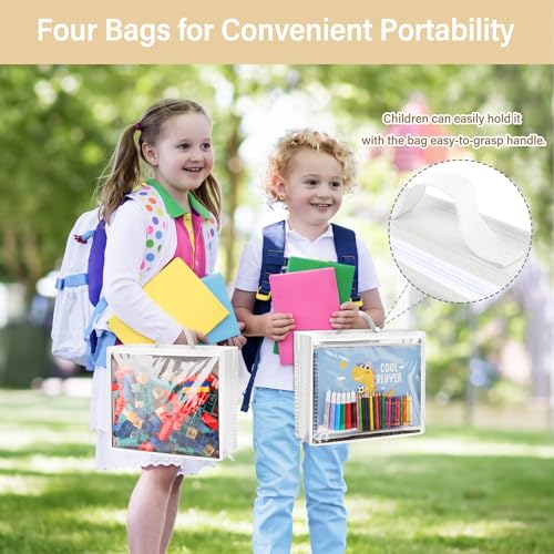 Over Door Organizer and Storage, Hanging Toy Holder with 4 Clear Removable Pouches, Toddler Room Wall Stuffed Animal Bag Case, Kids Playroom Closet Organization for Building Block, Puzzle - color: White