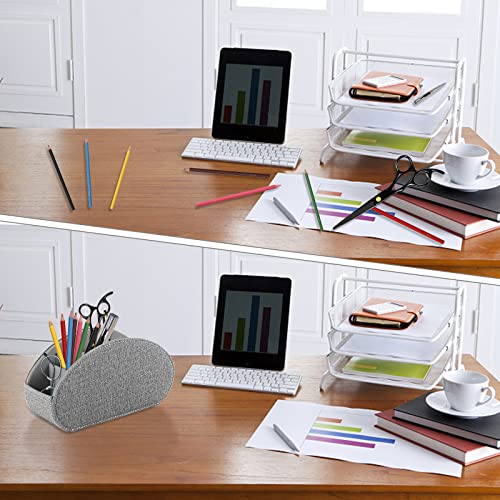 Tv Remote Holder Tray with 5 Compartments,PU Leather Remote Control Holder/Caddy Nightstand Decoration,Placed Media Remote Storage Box/Glasses/Makeup Brush/Office Products/Desktop Organizer (Grey） - color: Grey