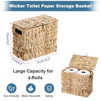 Sumnacon Toilet Paper Basket, Wicker Water Hyacinth Toilet Paper Holder with Handles and Lid, Holds Up to 4 Mega Rolls, Decorative Farmhouse Woven Bathroom Accessories Toilet Tissues Organizer, Small - size: Small