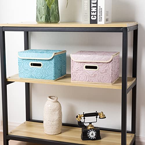 PRANDOM Collapsible Storage Boxes with Lids Fabric Decorative Storage Bins Cubes Organizer Containers Baskets with Cover Handles Divider for Bedroom Closet Living Room 9.8x7.9x6.7 Inch 3 Pack - color: Assorted Color, size: Small(3-Pack)