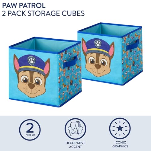 Nickelodeon Paw Patrol Kids Storage Cubes, 2 Pack Foldable Fabric Bins with Handles, Collapsible Organizer Boxes for Bedroom, Playroom & Nursery, Durable Kids Storage Solution - color: Paw Patrol