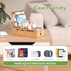 Pezin & Hulin Cell Phone Charging Station for Multi Devices, All in One Desktop Charger Organizer, with Power USB Charge Adapter and 6 Cables, Use As Power Strip Hidden Box -Natural Bamboo Color - color: Natural