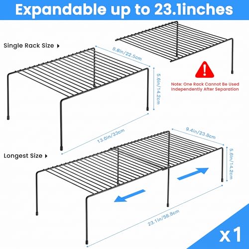 Tomorotec Expandable Shelf Organizer for Kitchen Countertop, Metal Cabinet Pantry Shelf, Spice Rack Organizer, Space Saving Non Slip Rustproof, Black - color: Black-1 Pcs