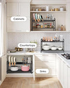 HULISEN Pots and Pans Organizer Under Cabinet, Expandable 2-Tier Pots and Pans Lid Storage Rack Holder with 10 Dividers, Adjustable Height Under Sink Organizer, Maximize Kitchen Storage Space