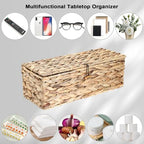Sumnacon Wicker Storage Basket with Lid Rectangle Wicker Basket with Lid for Toiletries Tampon Storage,Toilet Tank Topper Basket Water Hyacinth Storage Baskets for Shelf Bathroom Toilet Table