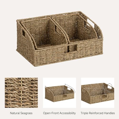 StorageWorks Seagrass Pantry Storage Baskets, Wicker Baskets with Built-in Handles, Handwoven Shelf Baskets for Organizing, Pantry Organizers and Storage, 3 Pack - color: Natural(Seagrass), size: 17"L x 11"W x 7½"H + 2x 7½"L x 9½"W x 6¾"H