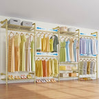 Timate F4 Wall Mounted Clothes Rack Industrial Pipe Clothing Rack for Hanging Clothes, Expandable Garment Rack Heavy Duty Wardrobe Closet Organizer and Storage, Adjustable Industrial Closet Kit, Gold - color: Gold