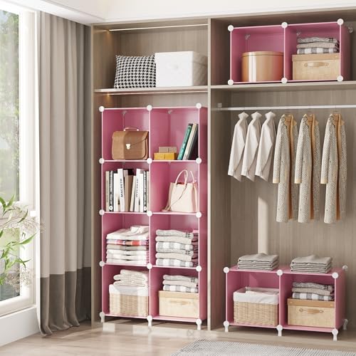 AWTATOS Cube Storage Organizer Protable Closet Organizers and Storage for Kids DIY Stackable 6 Cubes Storage Shelves Clothes Organizer for Bedroom, Home, Pink - color: Pink