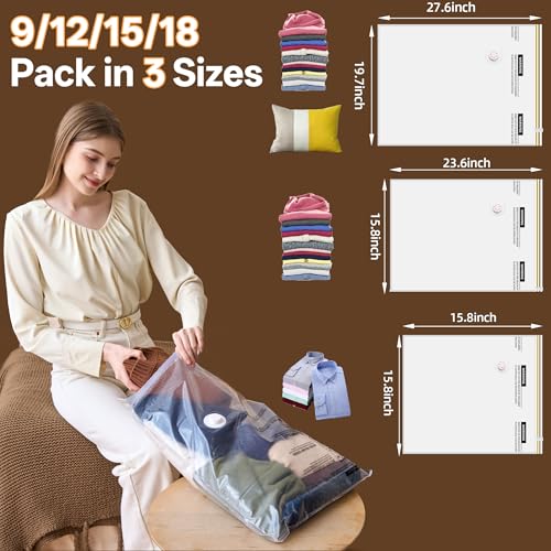 Vacuum Storage Bag with Rechargeable Cordless Pump, 15 Pack Vacuum Seal Space Saver Bags for Clothing Clothes Travel Home - size: 15 Bags with Cordless Pump