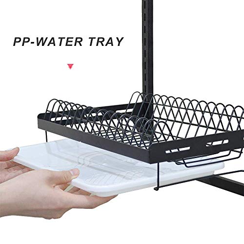 junyuan Hanging Dish Drying Rack Wall Mount,Dish Racks Drainer,3 Tier Kitchen Plate Organizer Storage Shelf with Drain Tray with 3 Hooks,Stainless Steel Black Large Ajustable Height - size: 3tier-Wall Mount