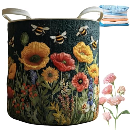 Quilted Laundry Basket with Handles, Boho Floral Fabric Storage Hamper, Large Soft Quilted Laundry Basket for Nursery, Bedroom, Laundry Room,Clothes & Toys (L, S) - color: L, size: S