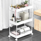 SPACELEAD 3 Tier Rolling Cart with Wheels, Storage Craft Art Trolley Organizer Serving, 3 Hanging Baskets Easy Assembly, for Office, Bathroom，Living Room, Kitchen, White - color: White