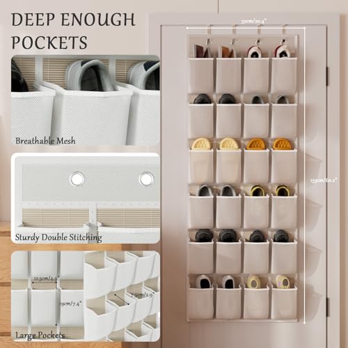 homyfort Over the Door Shoe Organizer, 24 Large Breathable Mesh Pocket,Space Saving Hanging Shoe Rack,Shoe Storage Holder for Entryway Bedroom Closet - color: White