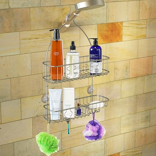 Simple Houseware Bathroom Hanging Shower Head Caddy Organizer, Silver (26 x 16 x 5.5 inches) - color: Silver, size: Large