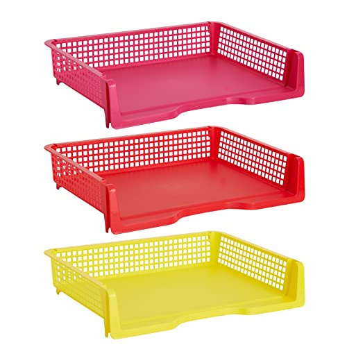 Bright Creations Teacher Supplies Letter Tray Organizer - 6-Pack Rainbow, 9 x 13 x 3 in - Stackable Paper Trays for Classroom & Teacher Desk Organizer