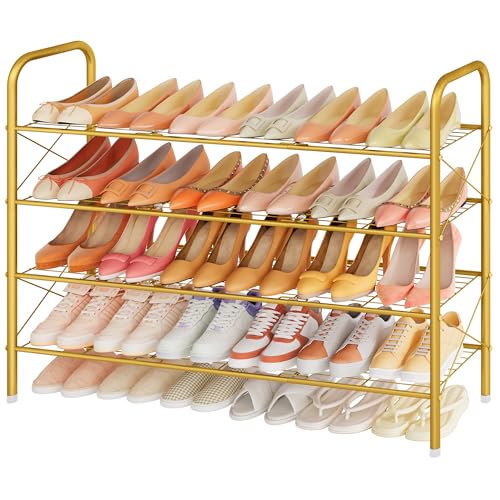 Hoctieon 4 Tier Mesh Style Shoe Rack, Entryway Shoe Shelf, Shoe Storage Organizer, Shoe Rack for Closet, Space Save for Bathroom, Garage, Hallway, Bedroom, Living Room, Gold - color: Gold, size: 4 Tier