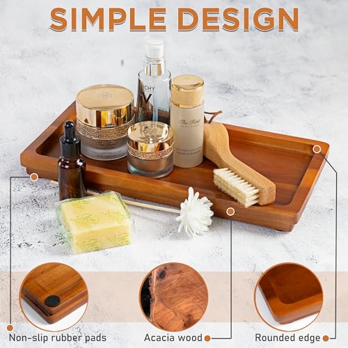 Bathroom Vanity Tray 11.8 x 5.9 inches of Natural Acacia Wood - Elegant Organizer for Cosmetics, Jewelry, Perfume, Candle, Key - Premium Wood Tray for Bathroom, Kitchen, Countertop, Toilet Tank, Sink - color: Acacia