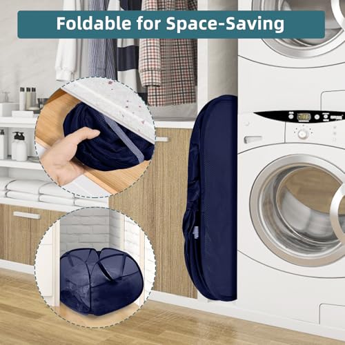 Collapsible Laundry Baskets, 90L Large Foldable Laundry Basket, Durable Mesh Pop Up Hampers for Laundry, Dirty Clothes Laundry Hamper for Bedroom, Bathroom, Dorm, Laundry Room, Travel or Camping Navy - color: Navy