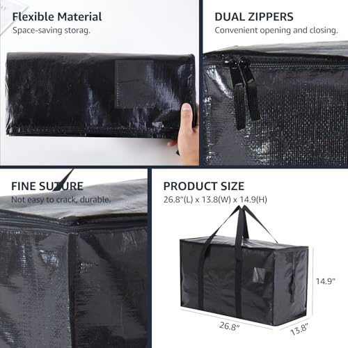 Moving Bags Heavy Duty Extra Large, Moving Boxes, Moving Supplies Essentials, Blue Storage Bins with Lids, Plastic Packing Totes, Storage Bags for Clothes with Handles & Zippers(Black, 8 Pack) - color: Black, size: 8 Pack