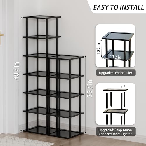 Vertical Tall Shoe Rack Organizer for Entryway -12 Tier Free Standing Slim Narrow Bamboo Wood Corner Stackable Shoe Boots Storage Stand Small Spaces for Closet Garage Cloakroom Living Room (Black) - color: Black, size: 12 Tier