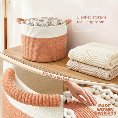 Artfeel 70L Large Cotton Rope Basket, Decorative Woven Blanket Storage for Living Room, Boho Toy Storage & Toy Box for Kids, Versatile Laundry Basket & Nursery Hamper for Blankets(Orange) - color: Orange, size: 70L