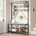 IDEALHOUSE Coat Rack Shoe Bench Industrial Hall Tree Storage Bench for Entryway Wood Look Accent Large Shoe Rack with Storage Shelf Hanging Bar,8 Hooks Grey 39.9"x15.7"x72" - color: Grey