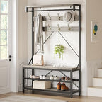 IDEALHOUSE Coat Rack Shoe Bench Industrial Hall Tree Storage Bench for Entryway Wood Look Accent Large Shoe Rack with Storage Shelf Hanging Bar,8 Hooks Grey 39.9"x15.7"x72" - color: Grey