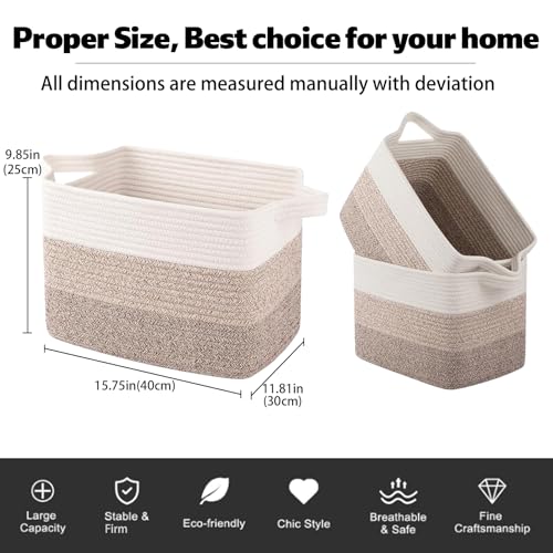 OIAHOMY Woven Storage Basket, Cotton Rope Baskets for Toys,Towel, Clothes, Used to Bathroom,Living Room,Nursery,Bedroom, 16"x12"x10"- Pack of 3, Gradient Yellow - color: Gradient Yellow, size: 3 pcs-16”x12”x10”
