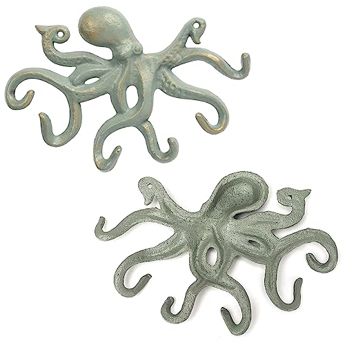 Key Holder for Wall, Iron Coat Hooks Wall Mounted Towel Hooks for Bathrooms, 2Pcs Heavy Duty Decorative Hooks - Gold Green - color: Gold-Green 2pack