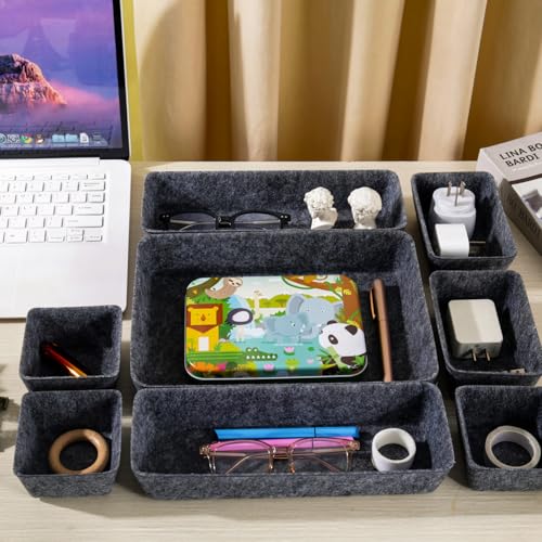 Desk Drawer Organizer Bins, 8pcs Felt Shallow Bathroom Storage Trays, Office Accessories & Workspace Organizers Jewelry & Makeup Boxes Containers(Black) - color: Black