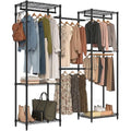 Folews Freestanding Closet System, Large Free Standing Closet Rack Organizer for Hanging Clothes Adjustable Metal Wire Clothing Rack with 5 Shelves & 5 Rods, Black - size: 15.3"D x 69.3"W x 70.8"H