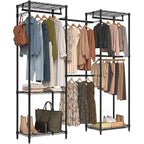 Folews Freestanding Closet System, Large Free Standing Closet Rack Organizer for Hanging Clothes Adjustable Metal Wire Clothing Rack with 5 Shelves & 5 Rods, Black - size: 15.3"D x 69.3"W x 70.8"H