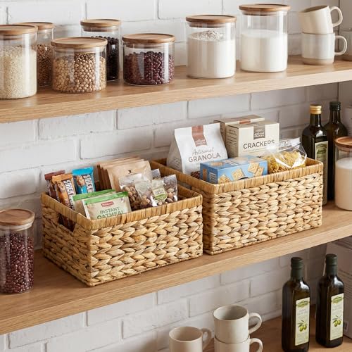 StorageWorks Wicker Storage Baskets, Handwoven Water Hyacinth Basket for Organizing, Decorative Organizers with Built-in Handles, Set of 2 - color: Natural (Water Hyacinth), size: 15"L x 11½"W x 7"H + 13"L x 9"W x 6¼"H