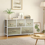 YITAHOME Wide Chest of Drawers, Dresser with 5 Drawers, Oak Greige Fabric Storage Tower, Dresser for Bedroom with 5 Drawers, Living Room, Closets - Sturdy Steel Frame, Wooden Top - color: Oak, style: 5-Drawer