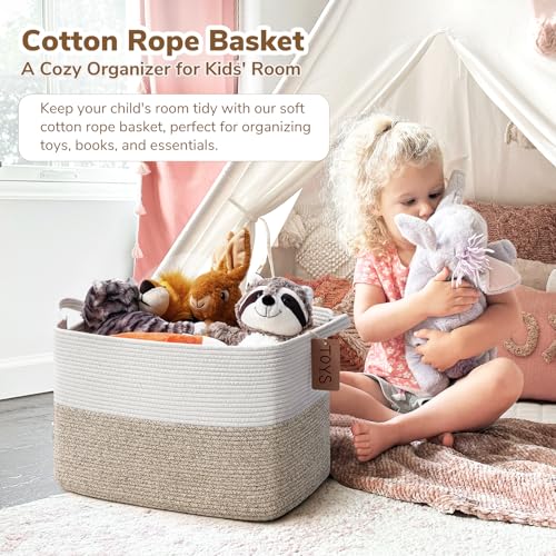 Goodpick Woven Storage Baskets for Organizing, Blanket Basket Living Room, Rope Baskets for Storage, Rectangle Toy Basket With Handles, Brown and White, 18 x 14 x 12 Inches - color: Light Brown, size: 18"L x 14"W x 12"H