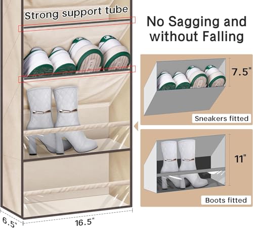 KEETDY Over The Door Shoe Organizer Fit 20 Pairs Sneakers Large Hanging Shoe Organizer for Closet Door Storage Boots, Beige - color: Beige, size: 64"