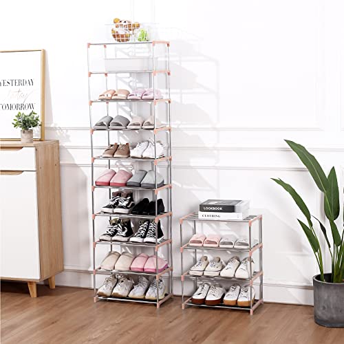 Jucaifu Stackable Small Shoe Rack, Entryway, Hallway and Closet Space Saving Storage and Organization (3-Tier, Pink) - color: Pink, size: 3-Tier