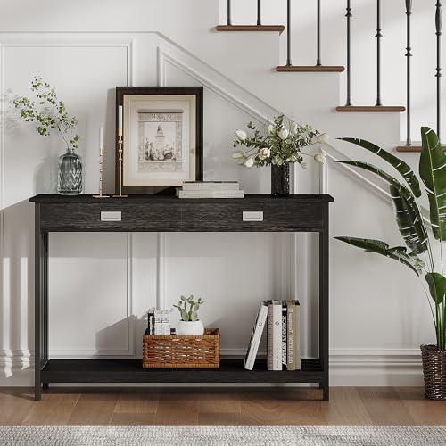 ChooChoo 47" Black Entryway Table with Drawer, Narrow Console Table with Storage Shelf, Sofa Table for Living Room, Entryway, and Hallway - color: Black, size: 11.8"D x 47.2"W x 31.5"H