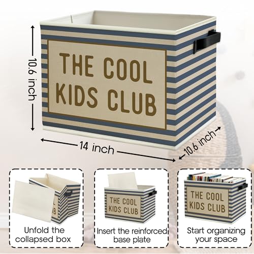 Blue Striped Kids Storage Bins Box with Handles, the Cool Kids Club Collapsible Basket Organizer for Classroom Boys Girls Room Bedroom Nursery Playroom Toys Books Clothes - color: Color13