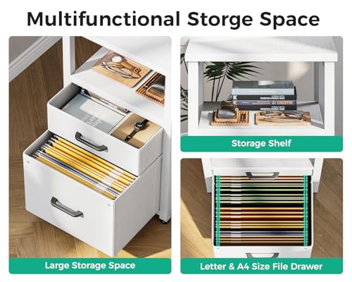 Coleshome L Shaped Computer Desk with 6 Drawers & Power Outlet, 63 Inch Office Desk with Reversible Storage Shelf & File Drawer, Home Office Desk, White - color: White, size: 63 Inch