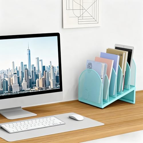 gianotter Desktop File Organizer, Desk Organizer with 5 Compartments, Paper Organizer for Desk, Workspace Organizers for Office Supplies (Blue, Inclined Style) - color: Blue, size: Inclined Style