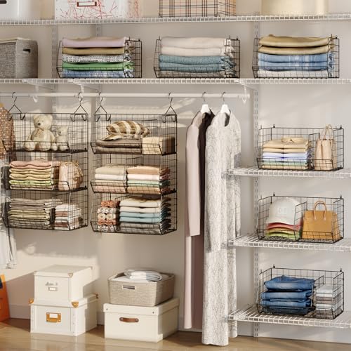 Jautokerdar 3 Tier Closet Hanging Shelves with Divider, Extra Large Closet Organizers and Storage, Clothes Hanging Organizer Clothing Sweaters Handbags Clutches Accessories - color: Black, size: 3-Tier