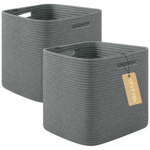 OIAHOMY Storage Cubes, 13 Inch Cube Storage Organizer, Collapsible Storage Bins, Baskets for Organizing, Storage Bins for Shelves-Dark Grey, 2-PACK - color: Dark Grey, size: 2Pcs-13*13*13inch
