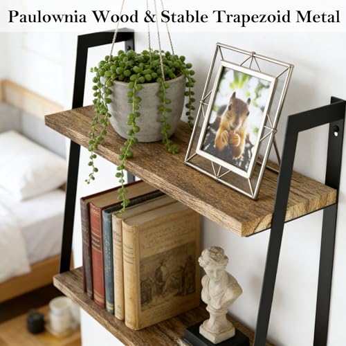SRIWATANA Floating Wall Shelves, 2-Tier Rustic Wood Shelves for Bedoom, Bathroom, Living Room, Kitchen(Carbonized Black) - color: 1. Carbonized Black